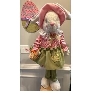 Large Easter Bunny Girl Figure 30” Standing Plush Spring Decor Basket Hat